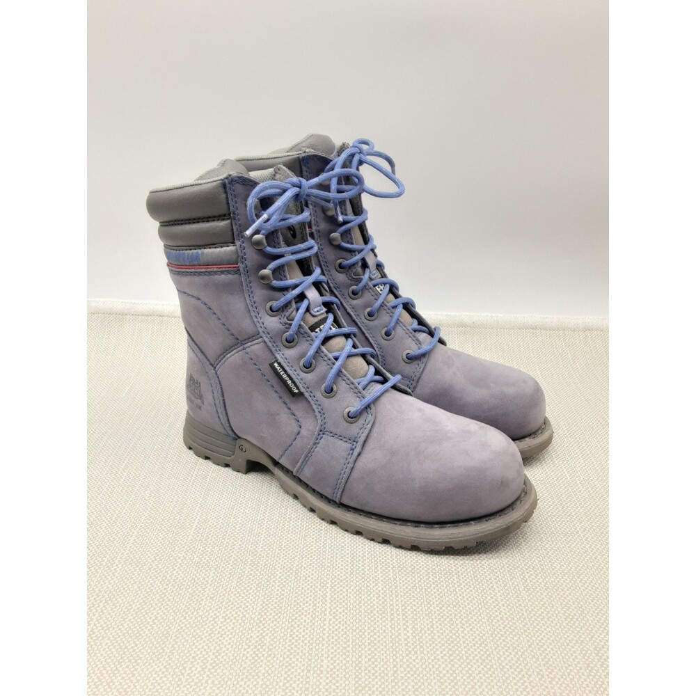Cat Echo Size 9 Steel Toe Work Boots Waterproof Leather Frost Gray Blue Women